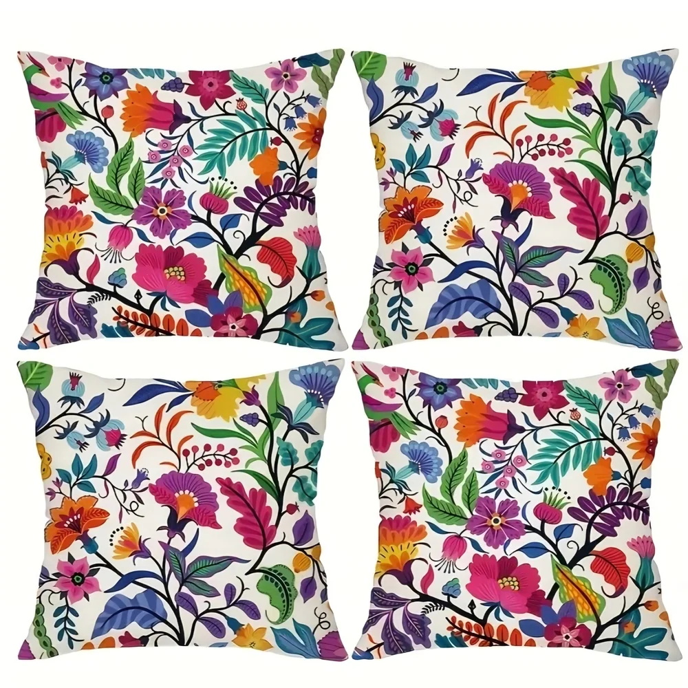 * Vibrant Floral Toss Pillow Covers House Warming Decor Boho 18x18 Set of 4